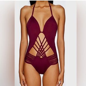 Kenneth Cole New York Burgundy Push-Up One-Piece Swimsuit - Small